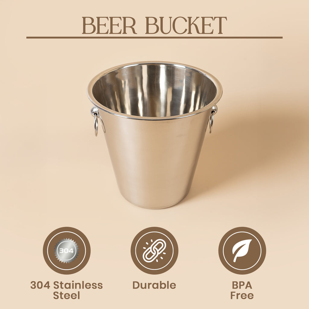 Premium 304 Stainless Steel Beer Bucket - Heavy Duty Ice Bucket for Parties - 21cm Tall Rust-Resistant Drink Chiller with Dual-Side Handles - Holds Multiple Bottles and Cans for Home Bar, Events & Gifting 6