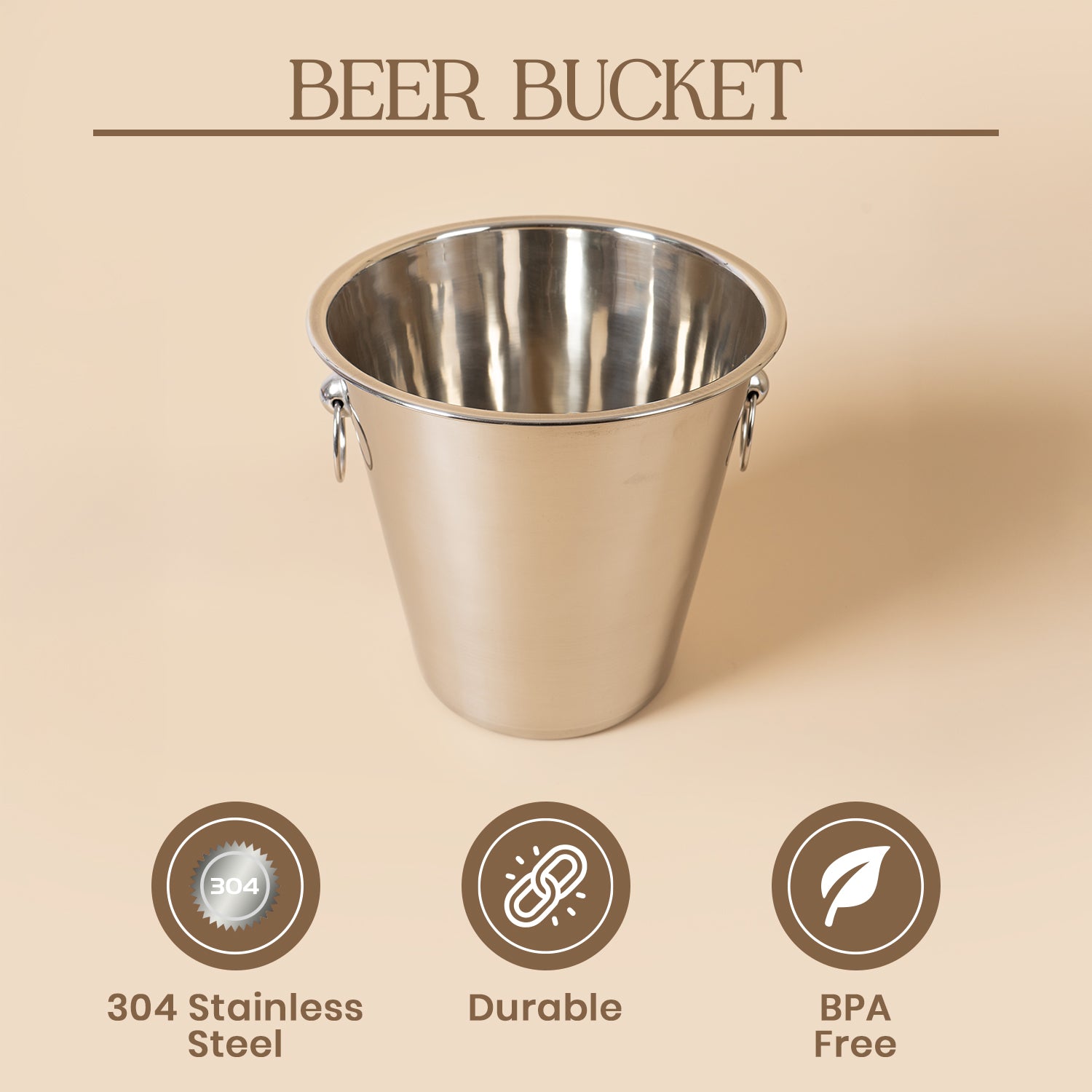 Premium 304 Stainless Steel Beer Bucket - Heavy Duty Ice Bucket for Parties - 21cm Tall Rust-Resistant Drink Chiller with Dual-Side Handles - Holds Multiple Bottles and Cans for Home Bar, Events & Gifting 6