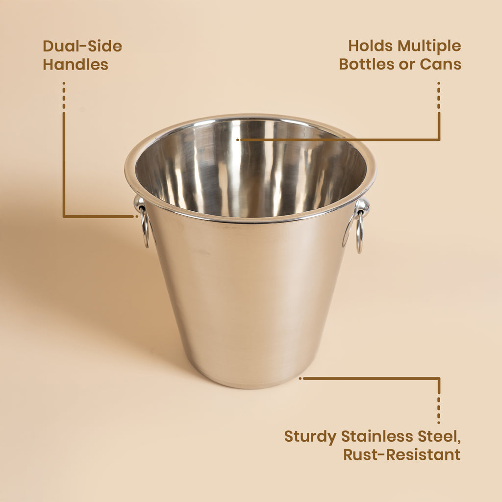 Premium 304 Stainless Steel Beer Bucket - Heavy Duty Ice Bucket for Parties - 21cm Tall Rust-Resistant Drink Chiller with Dual-Side Handles - Holds Multiple Bottles and Cans for Home Bar, Events & Gifting 5