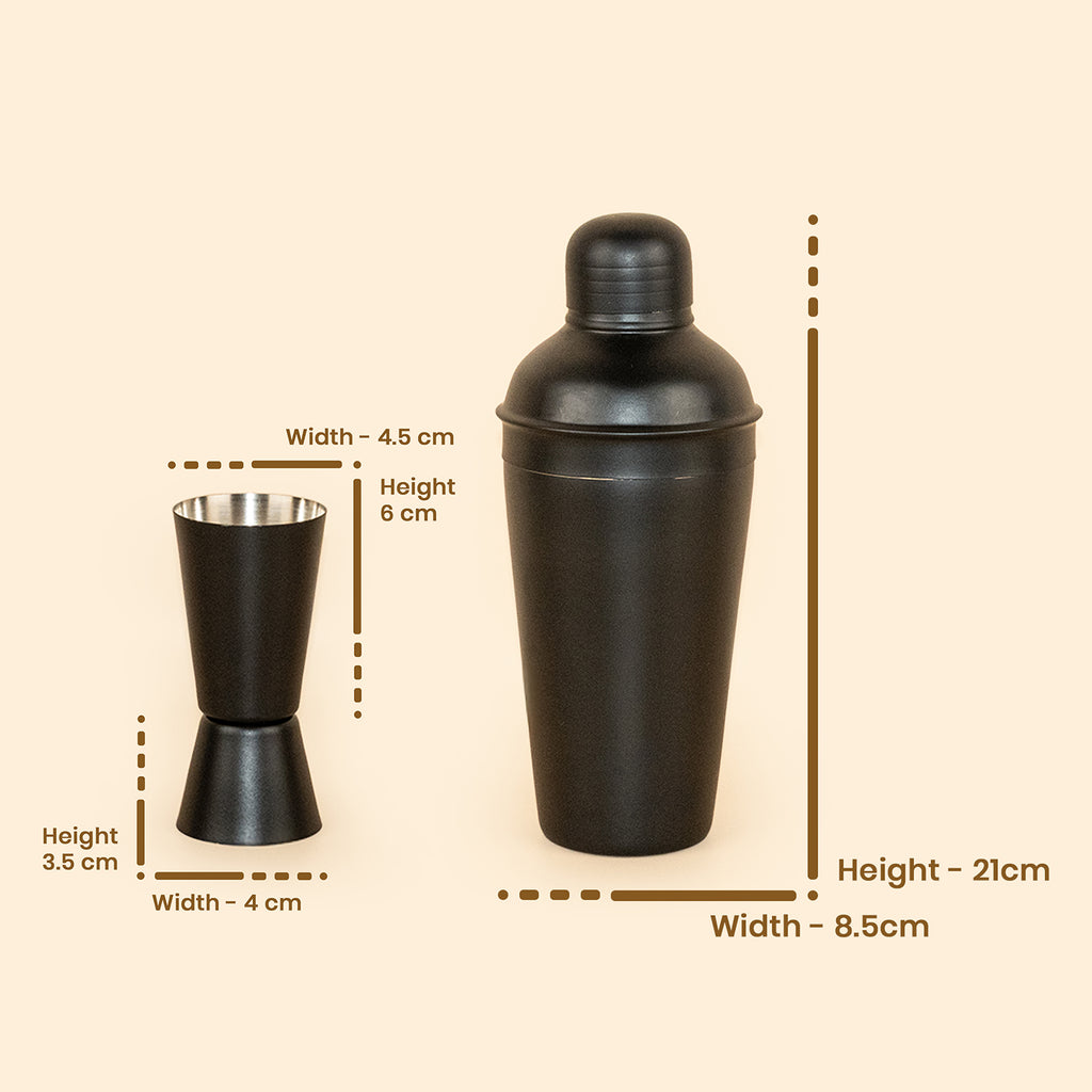 Matte Black Cocktail Shaker Set (Set of 2) – 21cm Stainless Steel Shaker & Double Measurer | Professional Leak-Proof Bar Tool Kit for Home Mixology | BPA Free & Durable