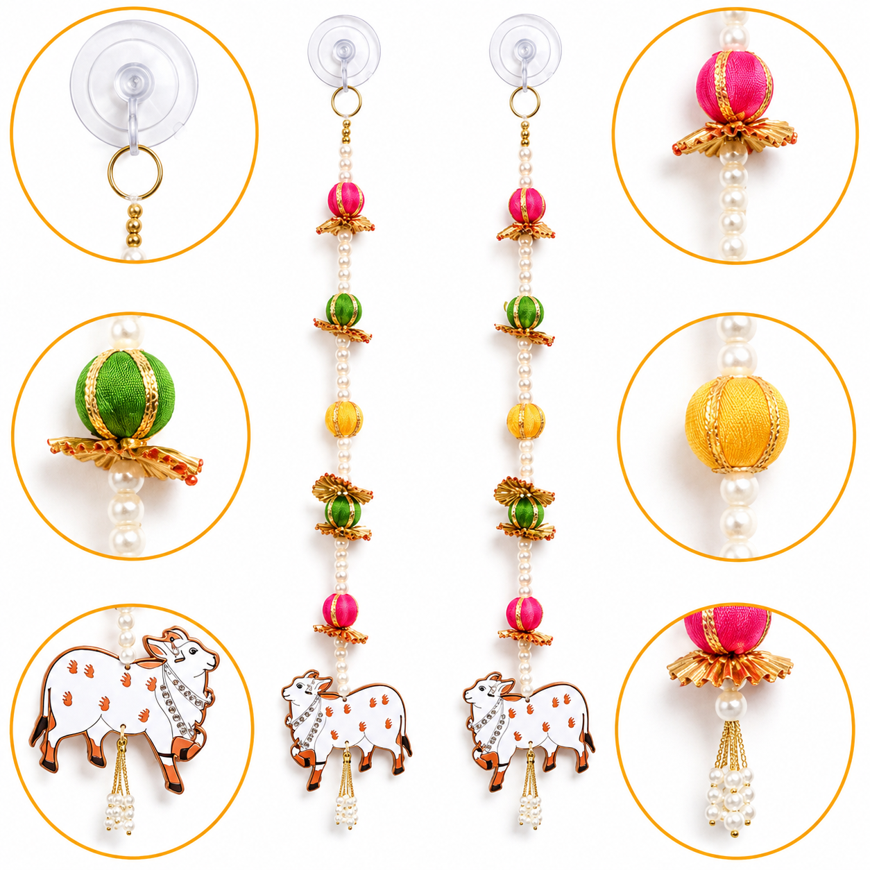 Decorative Cow Design Wall Hanging for Home Decor, 50 cm Traditional Toran for Main Entrance Door, Living Room, Pooja Mandir, and Festive Decoration (Set of 2)