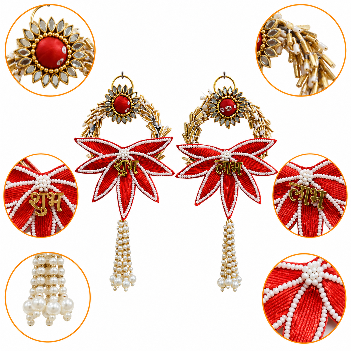Shubh Labh Decorative Wall Hanging for Home Decor, 20 cm Traditional Toran for Main Entrance Door, Pooja Mandir, Living Room, and Festival Decoration (Set of 2)