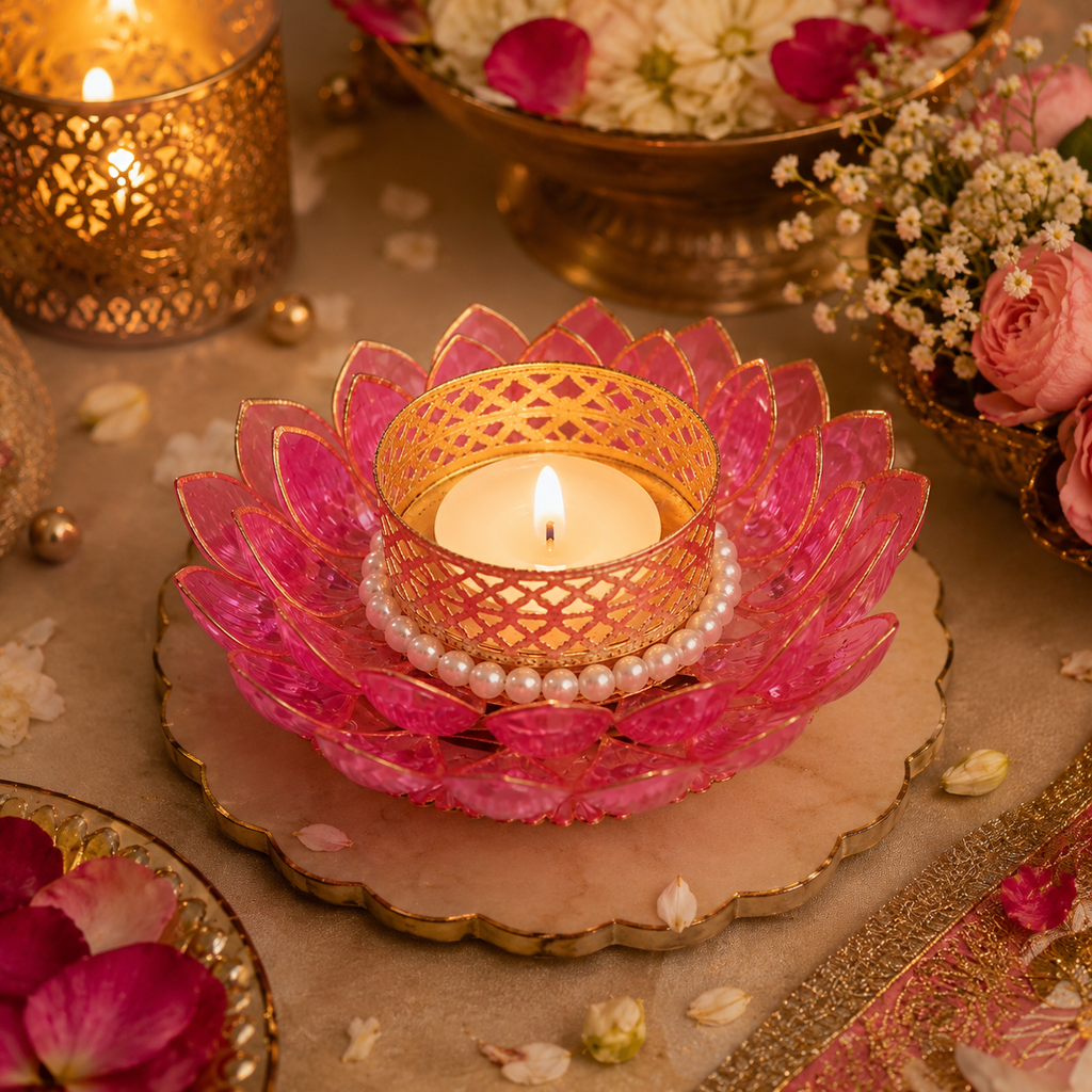 Pink Lotus T-light Holder 2