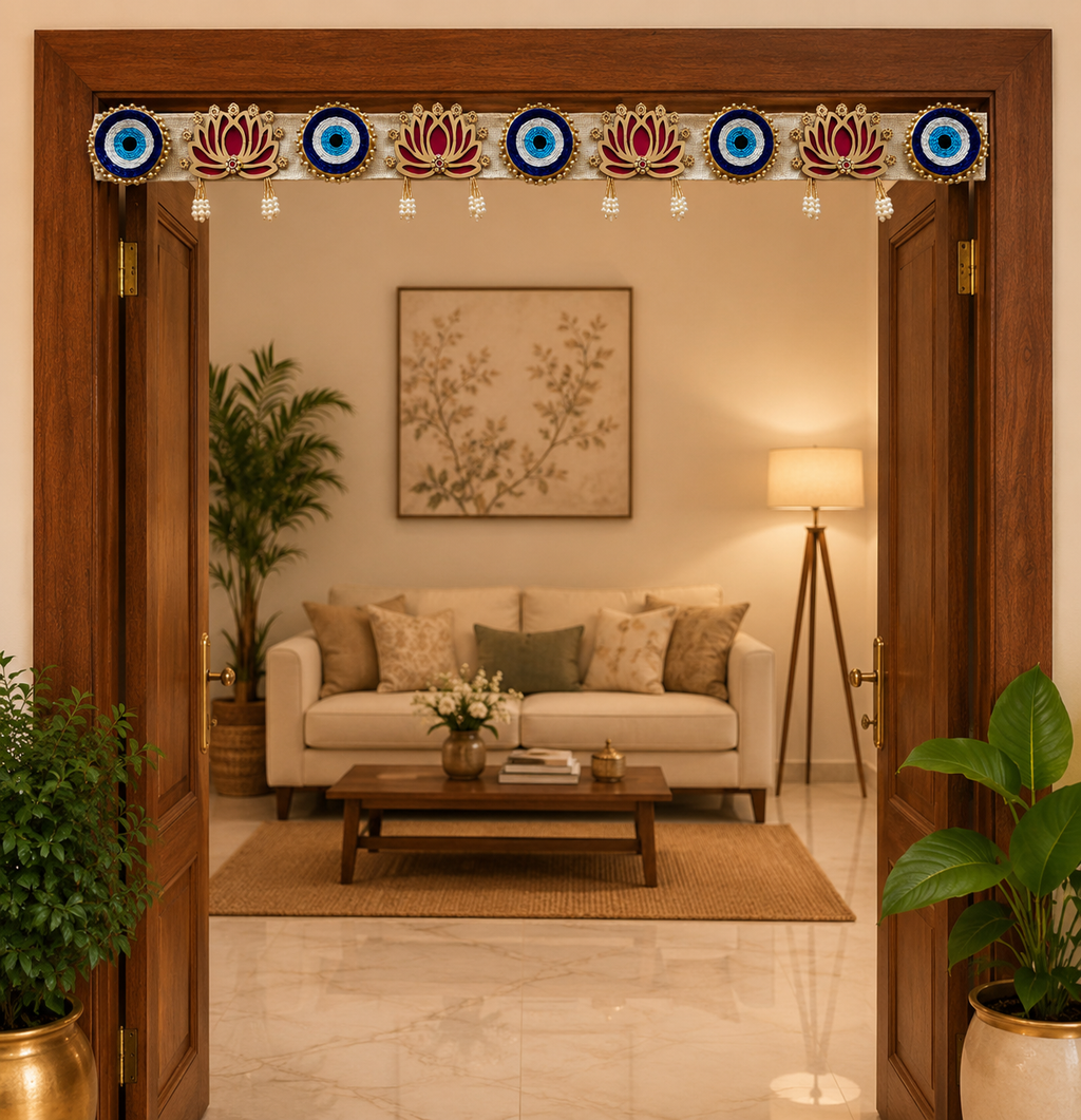 Evil Eye Lotus Bandhanwar Door Hanging – 100 cm Reusable Decorative Toran with Traditional Embellishments, Wedding & Festive Home Decor