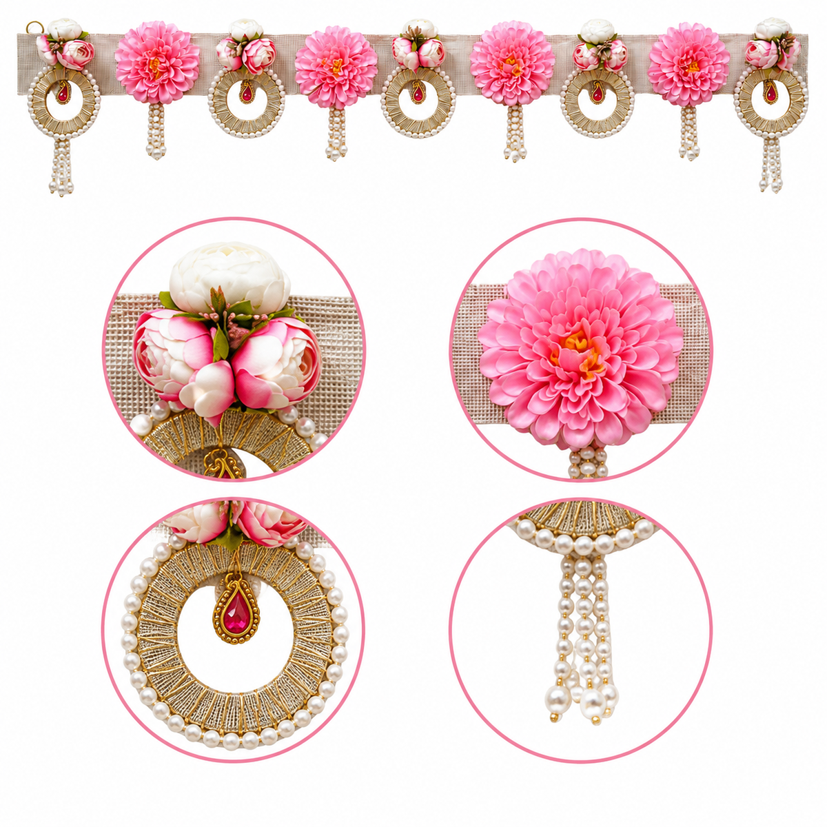 Handmade Decorative Door Toran for Main Entrance - 100 cm Floral Bandhanwar with Pearl Accents for Pooja Room & Festive Home Decor