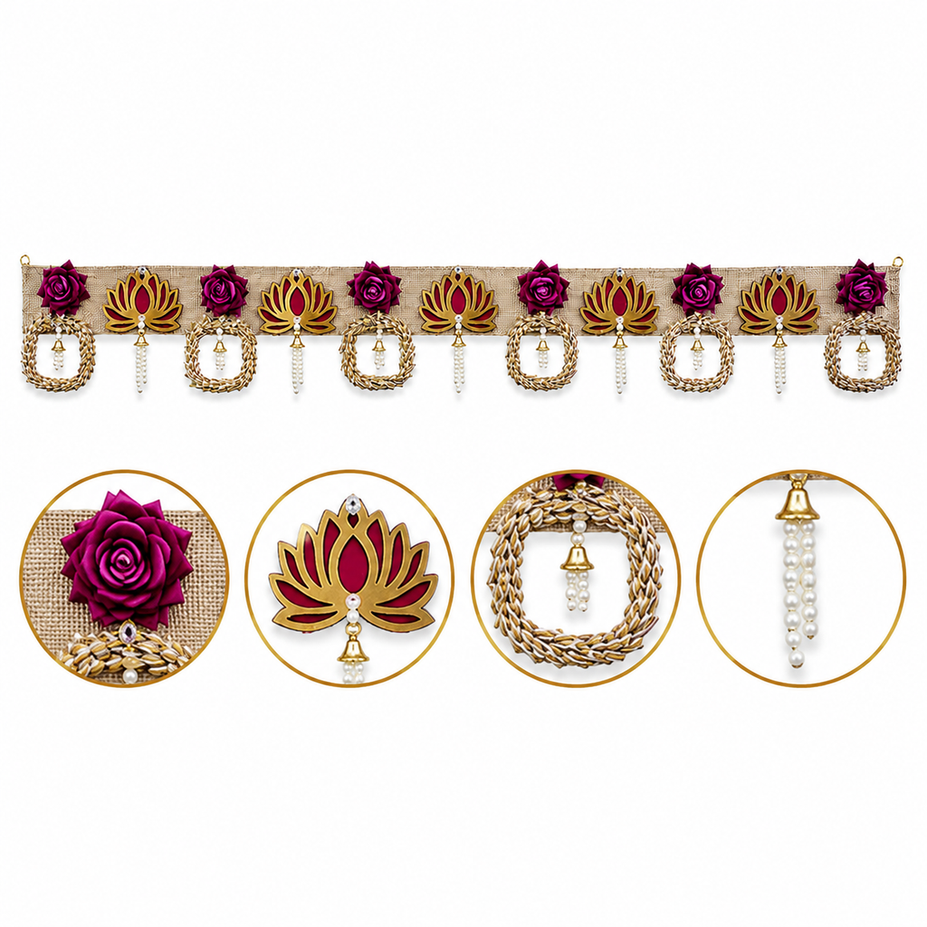 Decorative Toran Door Hanging, 100 cm, Jute with Lotus