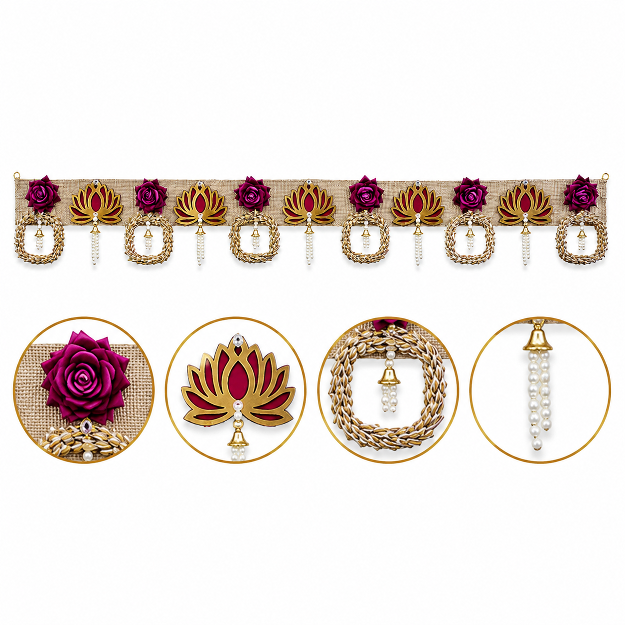 Decorative Toran Door Hanging, 100 cm, Jute with Lotus