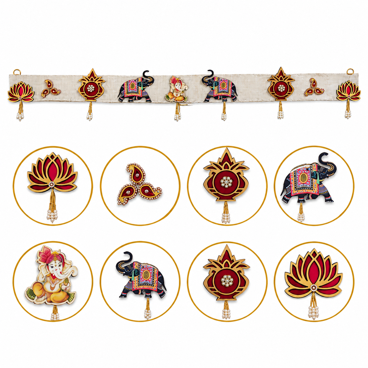 Decorative Door Toran for Entrance – Handcrafted Bandhanwar with Lord Ganesha, Elephant & Lotus Motifs, Toran for Diwali, Pooja Room, Wedding & Home Decor (100 cm)