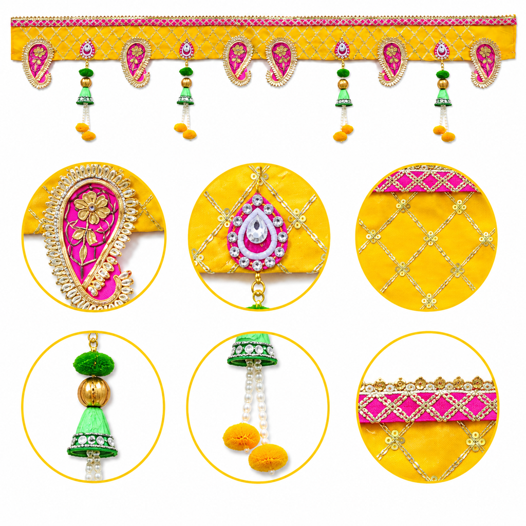Ethnic Bandhanwar Door Hanging – 107 cm Reusable Traditional Toran with Paisley Design & Decorative Tassels & Home Decoration