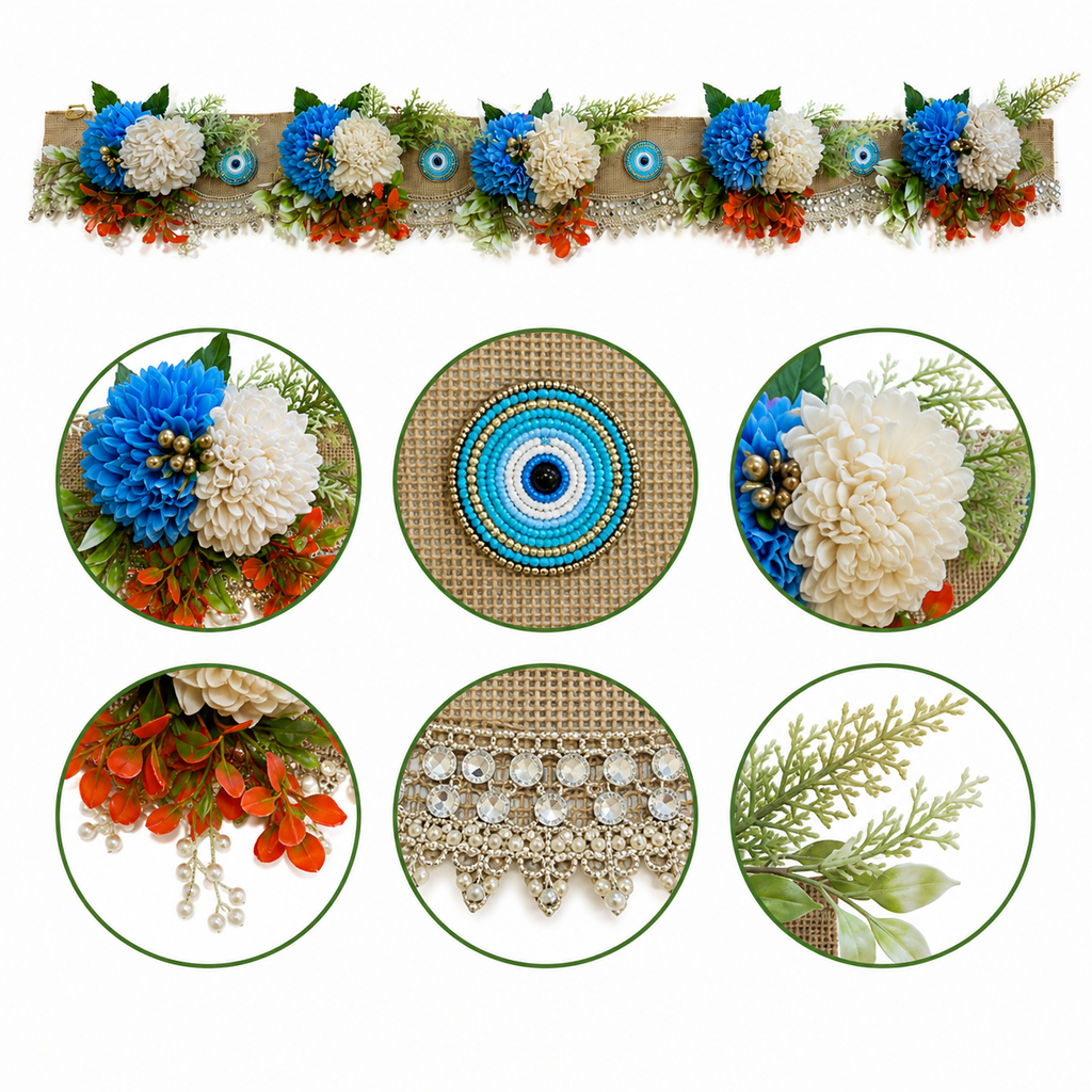 Evil Eye Floral Bandhanwar Door Hanging – 100 cm Reusable Decorative Toran with Traditional Accents, Wedding & Festive Decoration