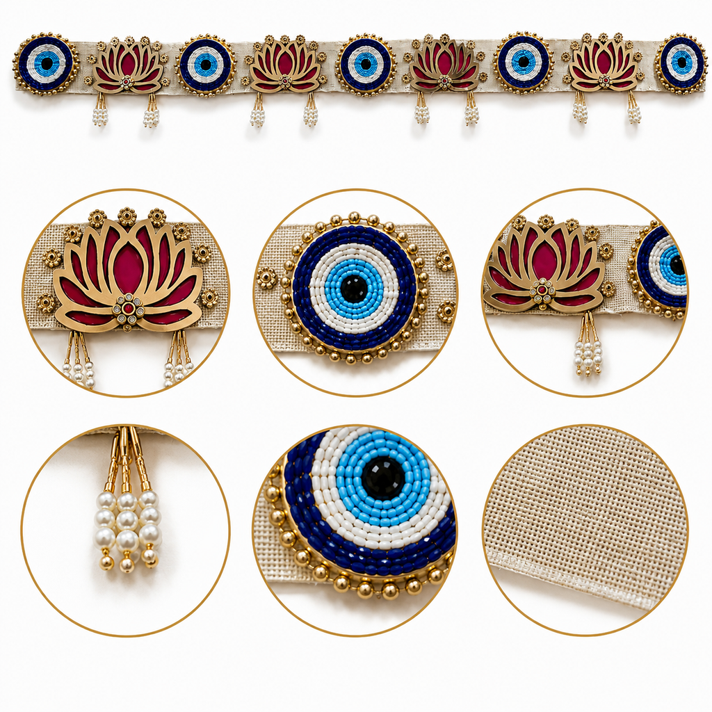 Evil Eye Lotus Bandhanwar Door Hanging – 100 cm Reusable Decorative Toran with Traditional Embellishments, Wedding & Festive Home Decor