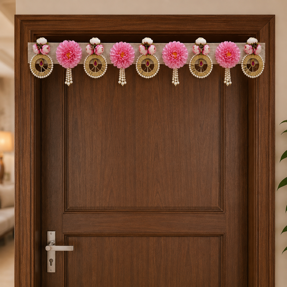 Handmade Decorative Door Toran for Main Entrance - 100 cm Floral Bandhanwar with Pearl Accents for Pooja Room & Festive Home Decor