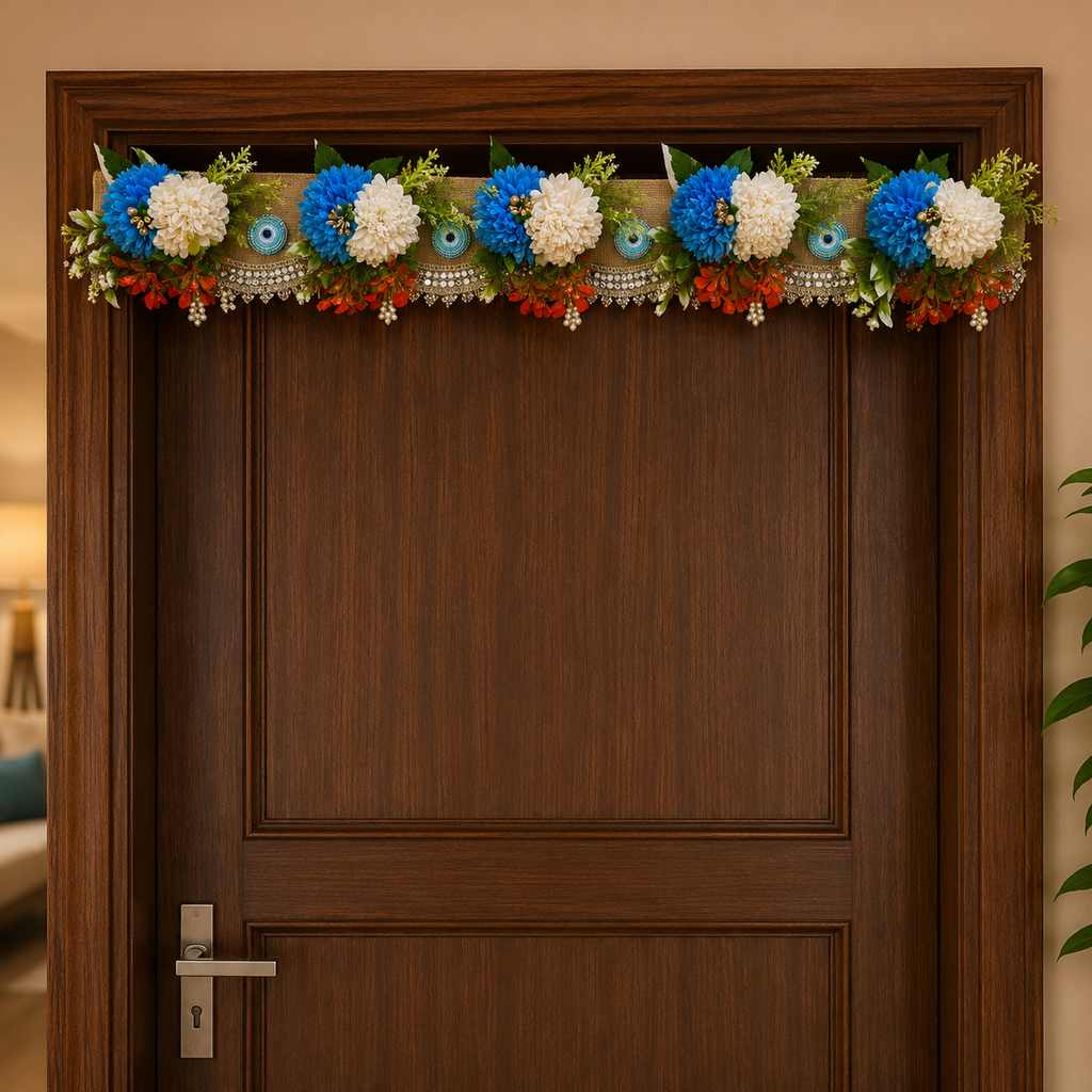 Evil Eye Floral Bandhanwar Door Hanging – 100 cm Reusable Decorative Toran with Traditional Accents, Wedding & Festive Decoration