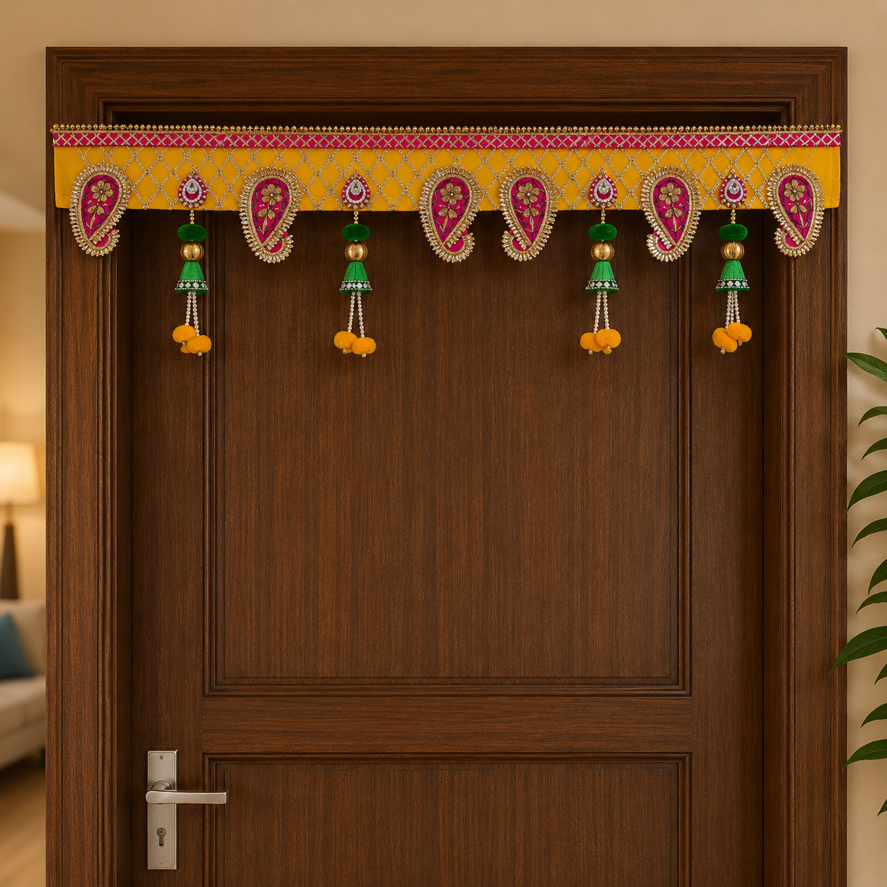 Ethnic Bandhanwar Door Hanging – 107 cm Reusable Traditional Toran with Paisley Design & Decorative Tassels & Home Decoration