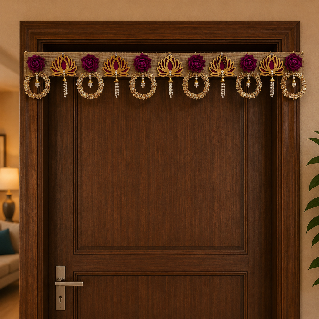 Decorative Toran Door Hanging, 100 cm, Jute with Lotus