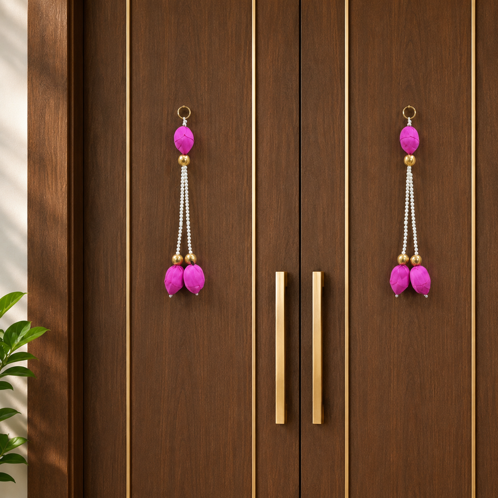 Ethnic Lotus Door Hanging – 38 cm Reusable Traditional Valance for Main Entrance, Housewarming & Festive Home Decor (Set of 2, Pink)