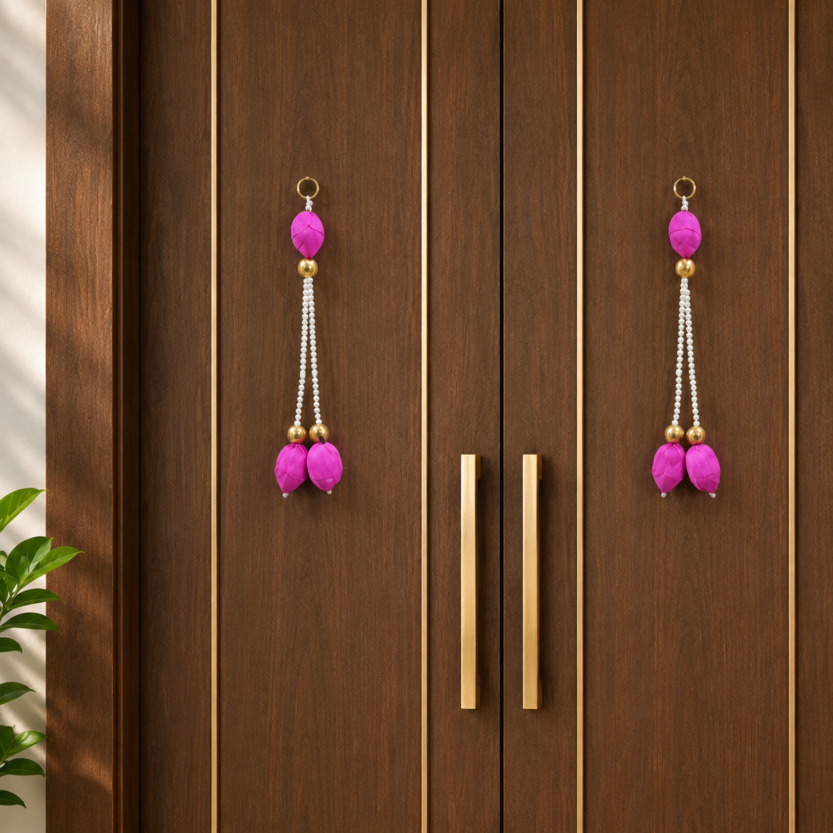 Ethnic Lotus Door Hanging – 38 cm Reusable Traditional Valance for Main Entrance, Housewarming & Festive Home Decor (Set of 2, Pink)