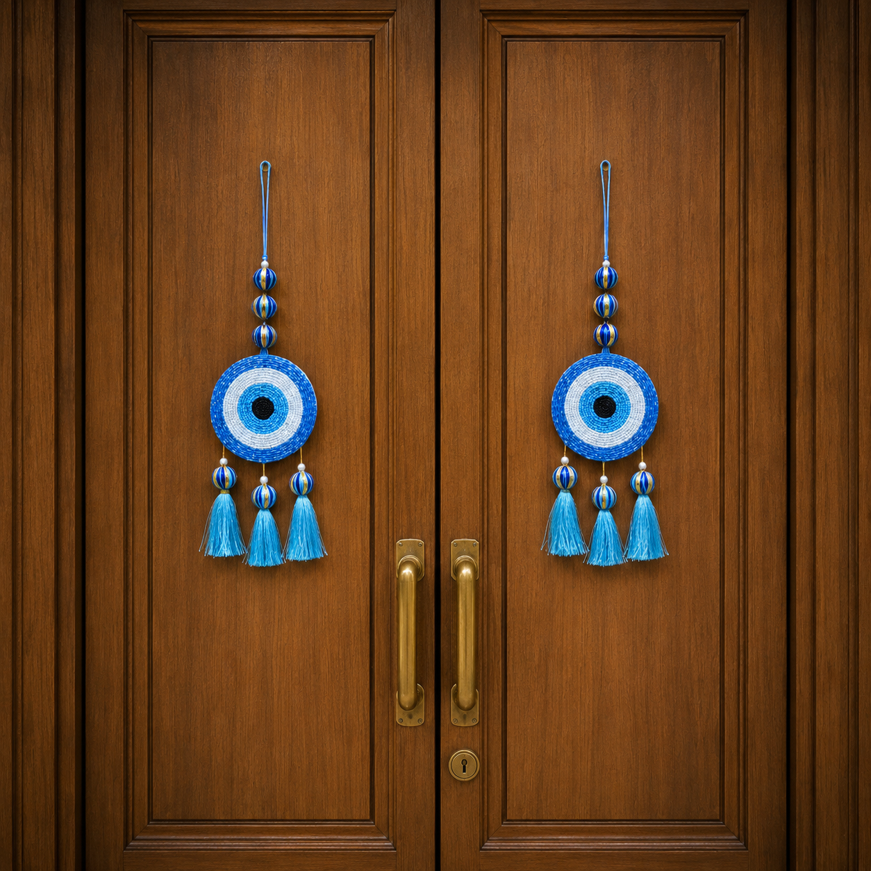 Ethnic Evil Eye Door Hanging – 40 cm Reusable Traditional Ornament for Entrance, Balcony & Festive Home Decor, (Set of 2, Multicolour)