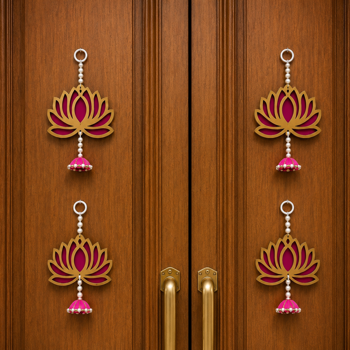 Ethnic Lotus Door Hanging – Reusable Traditional Signage for Entrance, Living Room & Festive Home Decor, Washable & Long Lasting (Set of 4, Pink & Gold)