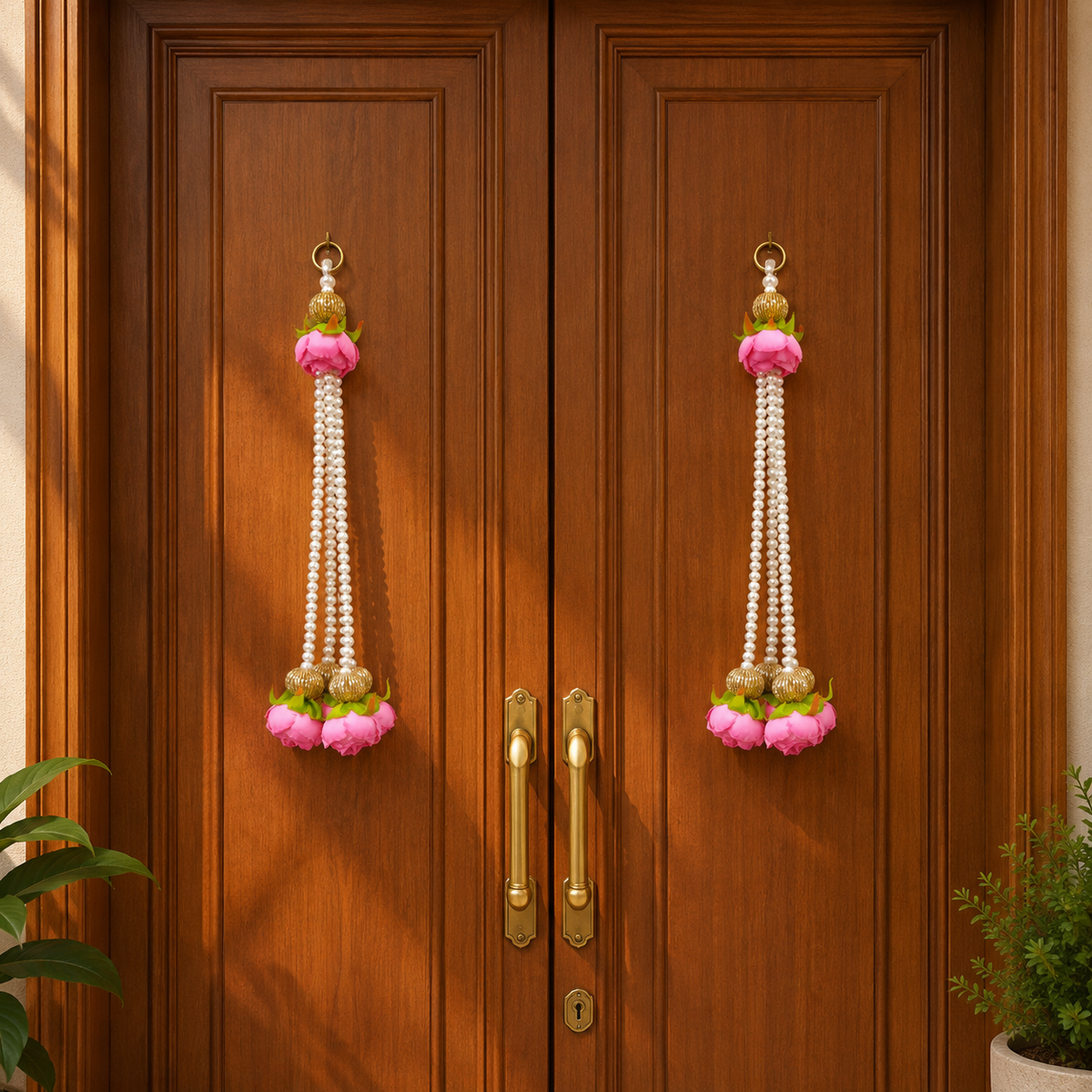 Ethnic Lotus Door Hanging – 35 cm Reusable Traditional Valance for Main Entrance, Housewarming & Festive Home Decor (Set of 2)
