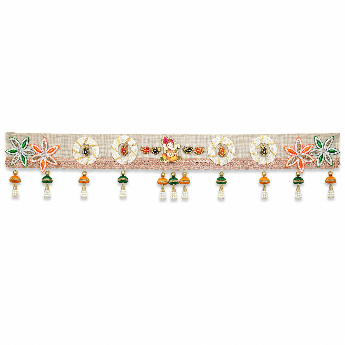 Handmade Decorative Lord Ganesha Door Toran - 100 cm Traditional Bandhanwar with Floral Accents, Colorful Tassels, and Mirror Work for Main Entrance, Pooja Room & Festive Home Decor