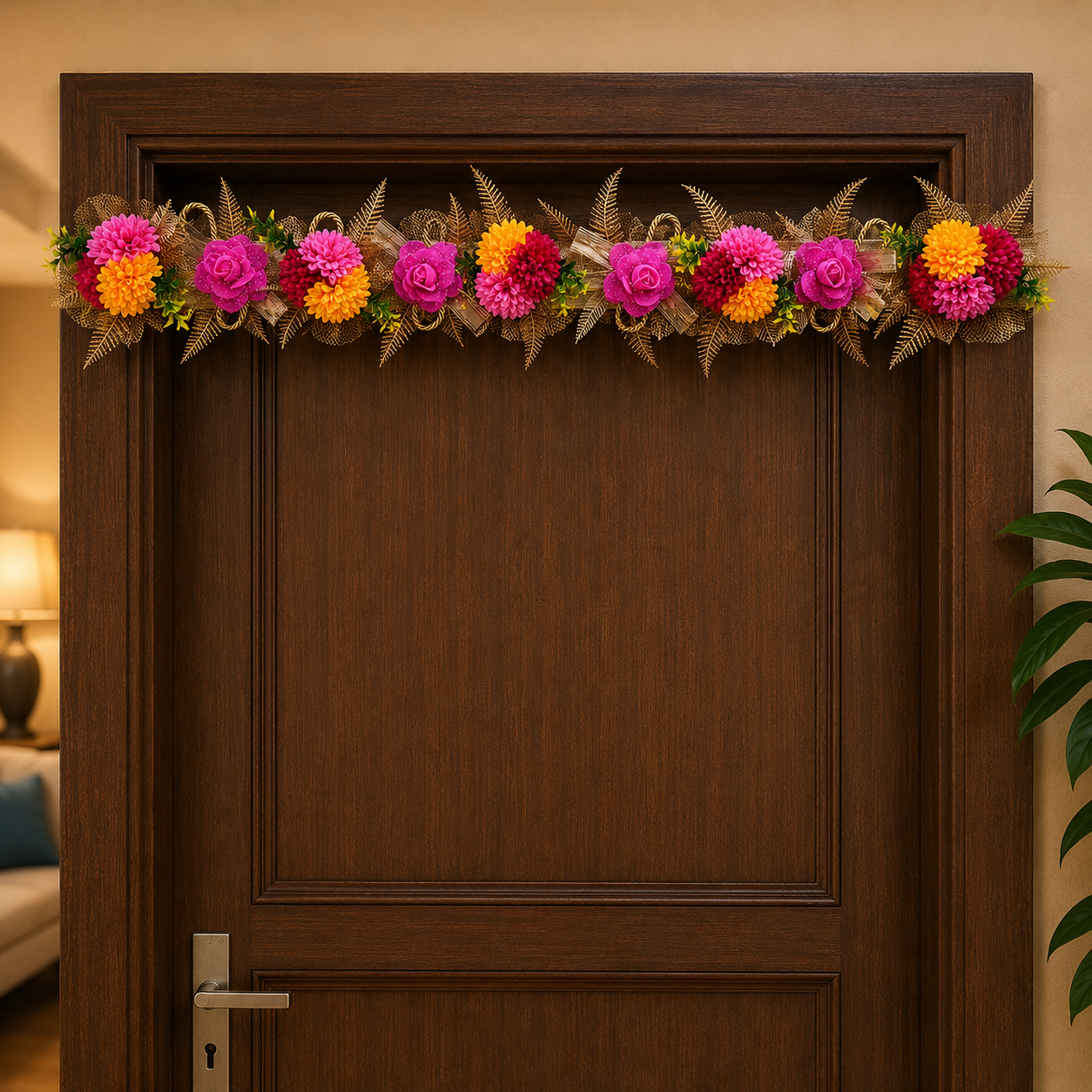 Ethnic Bandhanwar Door Hanging – 100 cm Reusable Floral Toran, Handcrafted Decorative Valance for Festive Decoration, Housewarming, & Main Entrance