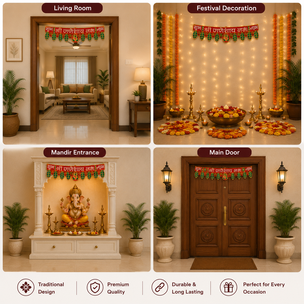 Artificial Flower Toran Set for Door Entrance – Decorative Shubh Labh Hanging with Side Strings for Diwali, Wedding, and Home Decor (Blue & White)