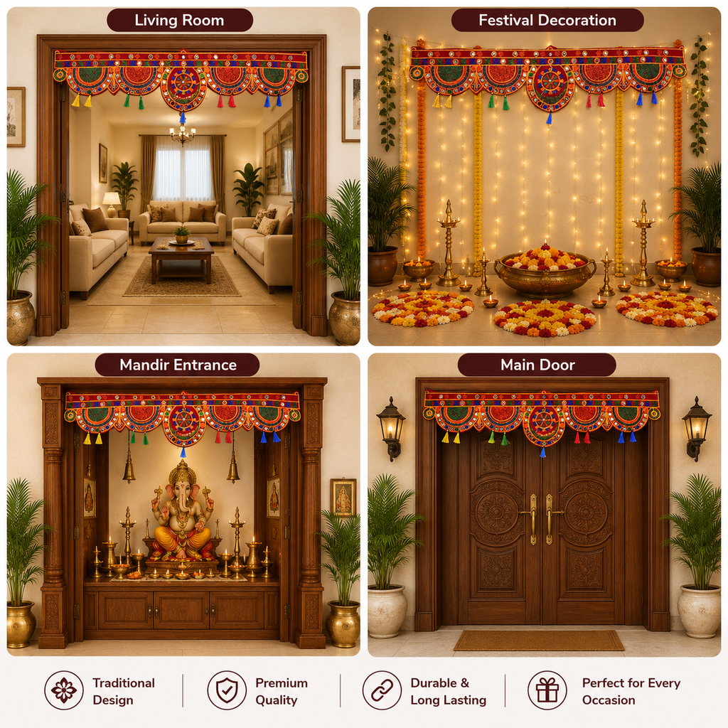 Decorative Traditional Door Toran with Artificial Marigold Hanging Strings – Festive Home Decor for Diwali, Wedding, and Mandir Entrance (Yellow & Orange)