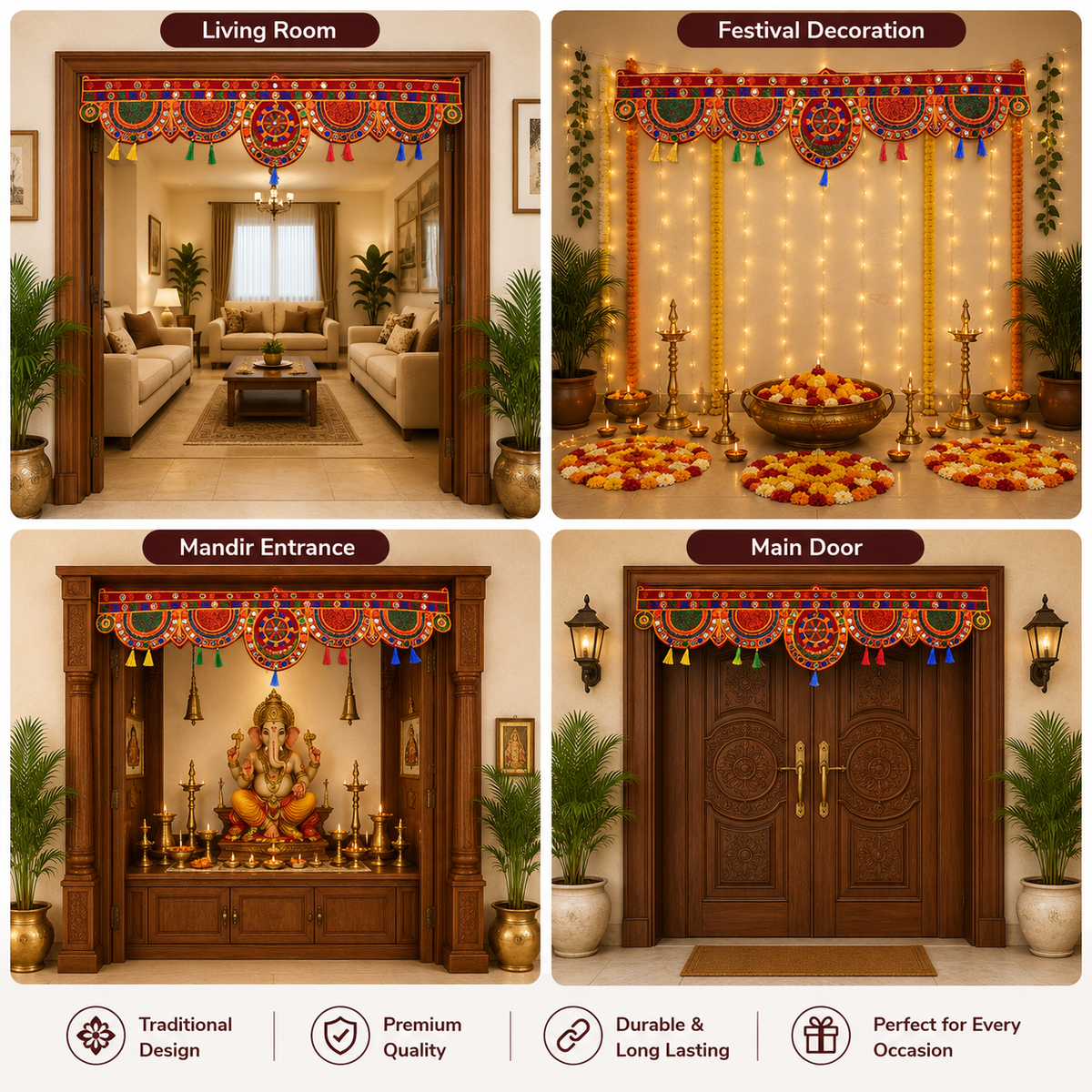 Decorative Traditional Door Toran with Artificial Marigold Hanging Strings – Festive Home Decor for Diwali, Wedding, and Mandir Entrance (Yellow & Orange)
