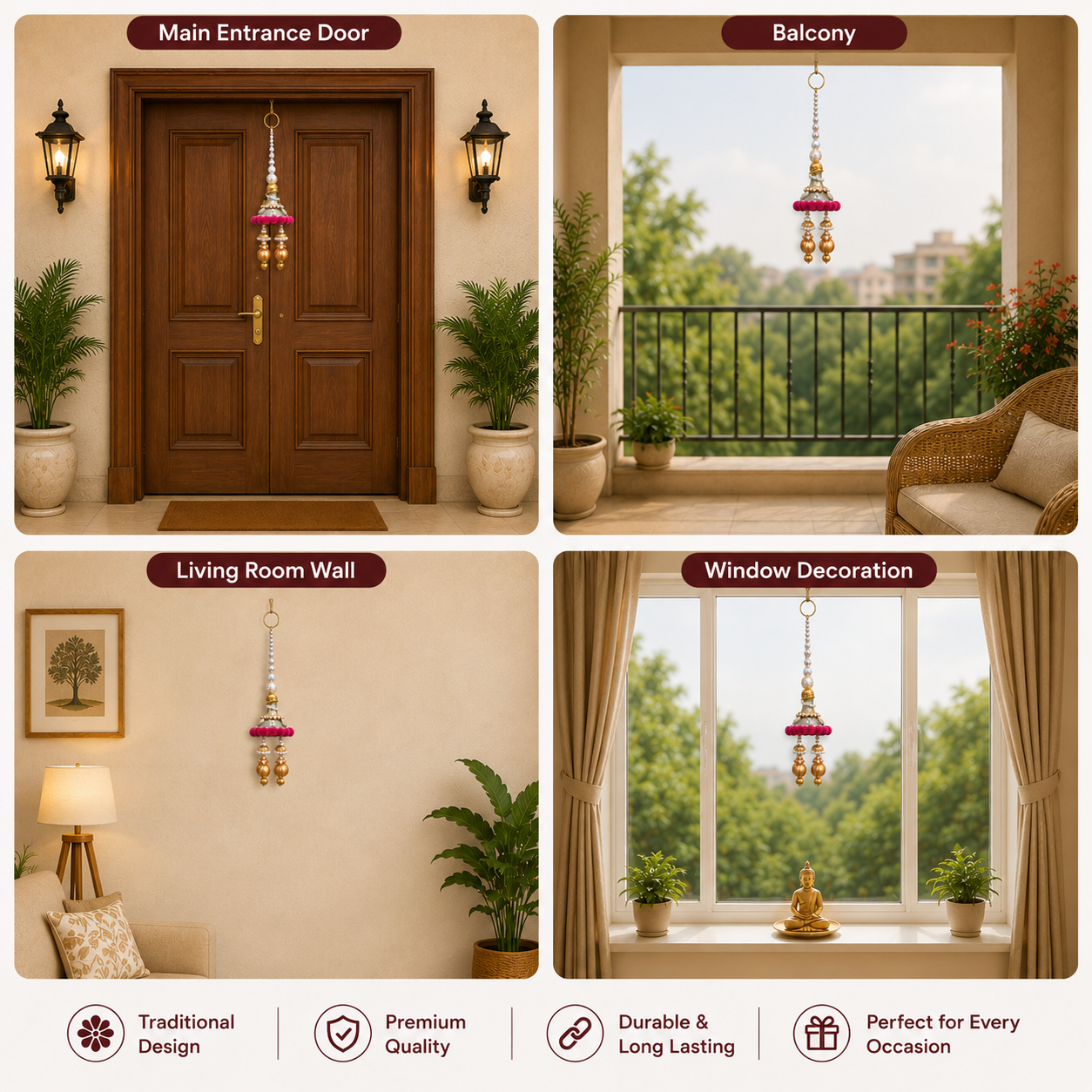 Decorative Traditional Door Toran with Artificial Marigold Hanging Strings – Festive Home Decor for Diwali, Wedding, and Mandir Entrance (Yellow & Orange)