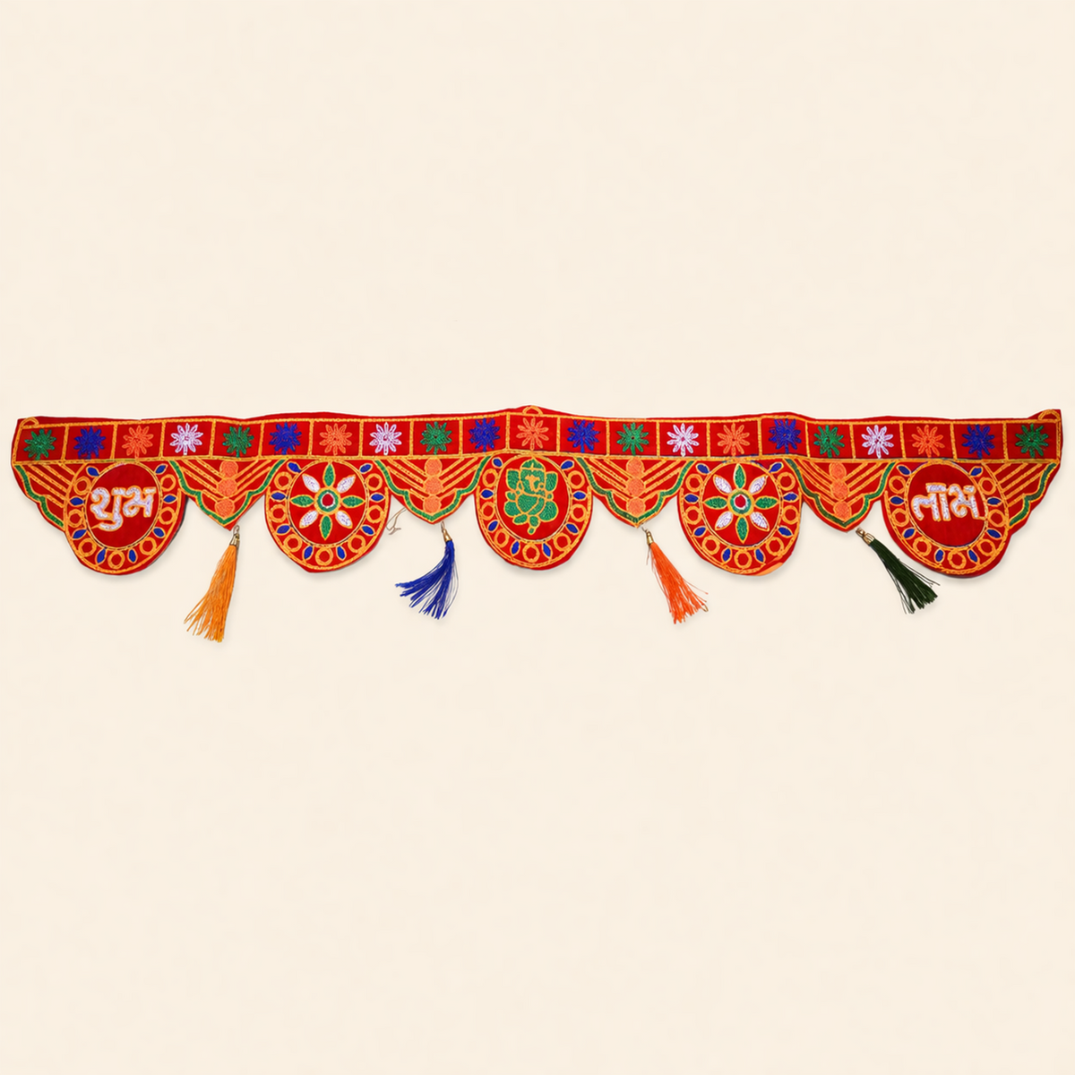 Traditional Shubh Labh Door Toran for Main Entrance Decoration - 90 cm Festive Hanging for Home, Diwali, Wedding, Housewarming, and Office Decor (Red & Multi-Color)