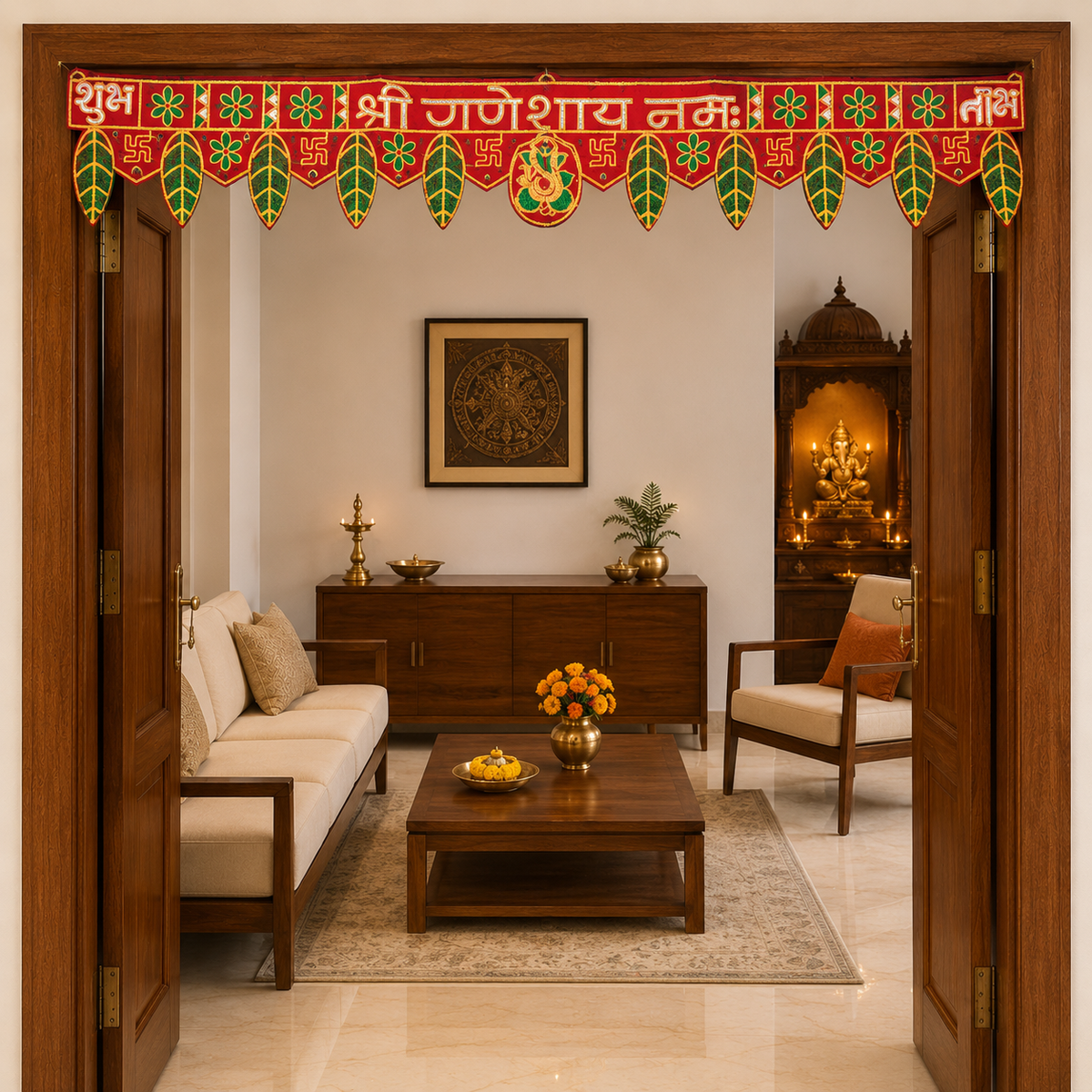 Traditional Shubh Labh Ganesh Door Toran for Main Entrance - 90 cm Festive Hanging for Home Decoration, Diwali, Wedding, Housewarming, and Office Decor (Red & Multi-Color)