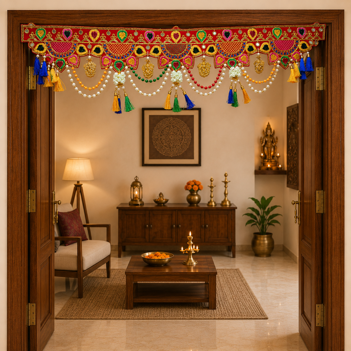 Traditional Ethnic Door Toran for Main Entrance - 92 cm Decorative Hanging for Diwali, Wedding, Housewarming, and Festive Home Decor (Red & Multi-Color)