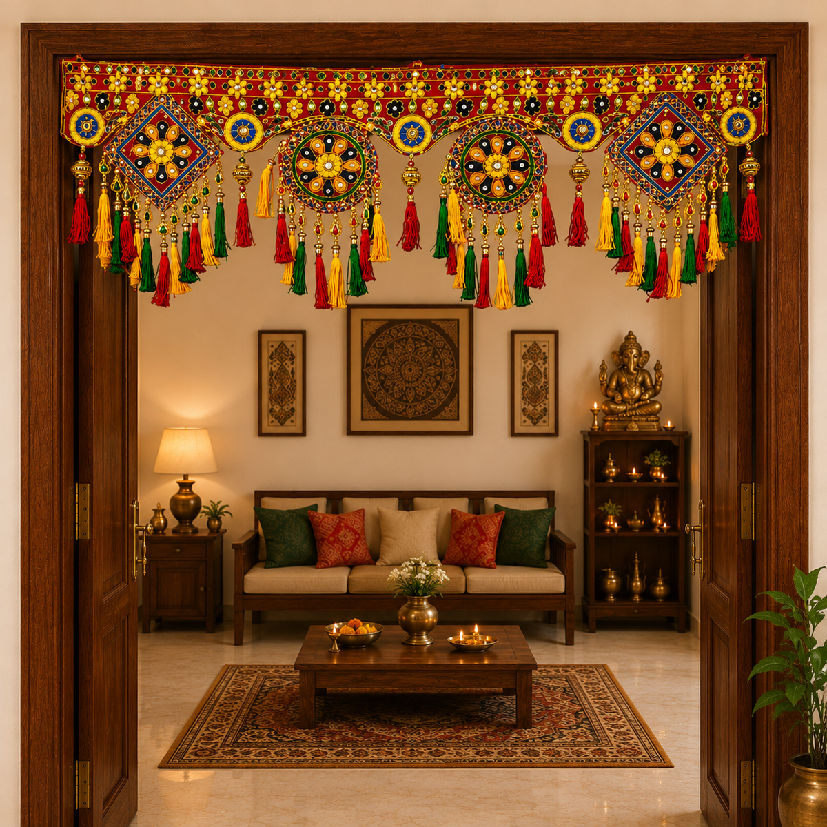 Traditional Handmade Toran for Door Hanging – Ethnic Indian Wall Decor for Festivals, Mandir, and Home Entrance, 93 cm