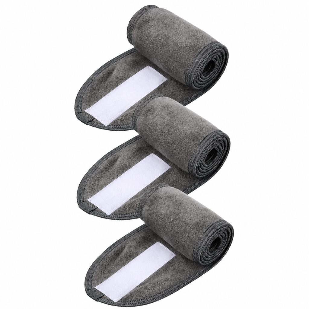 Spa Headband for Skincare – Set of 3 Adjustable Microfiber Headbands for Washing Face, Shower, Makeup, and Sports – Soft, Reusable, and Machine Washable Grey Hair Bands (Grey)