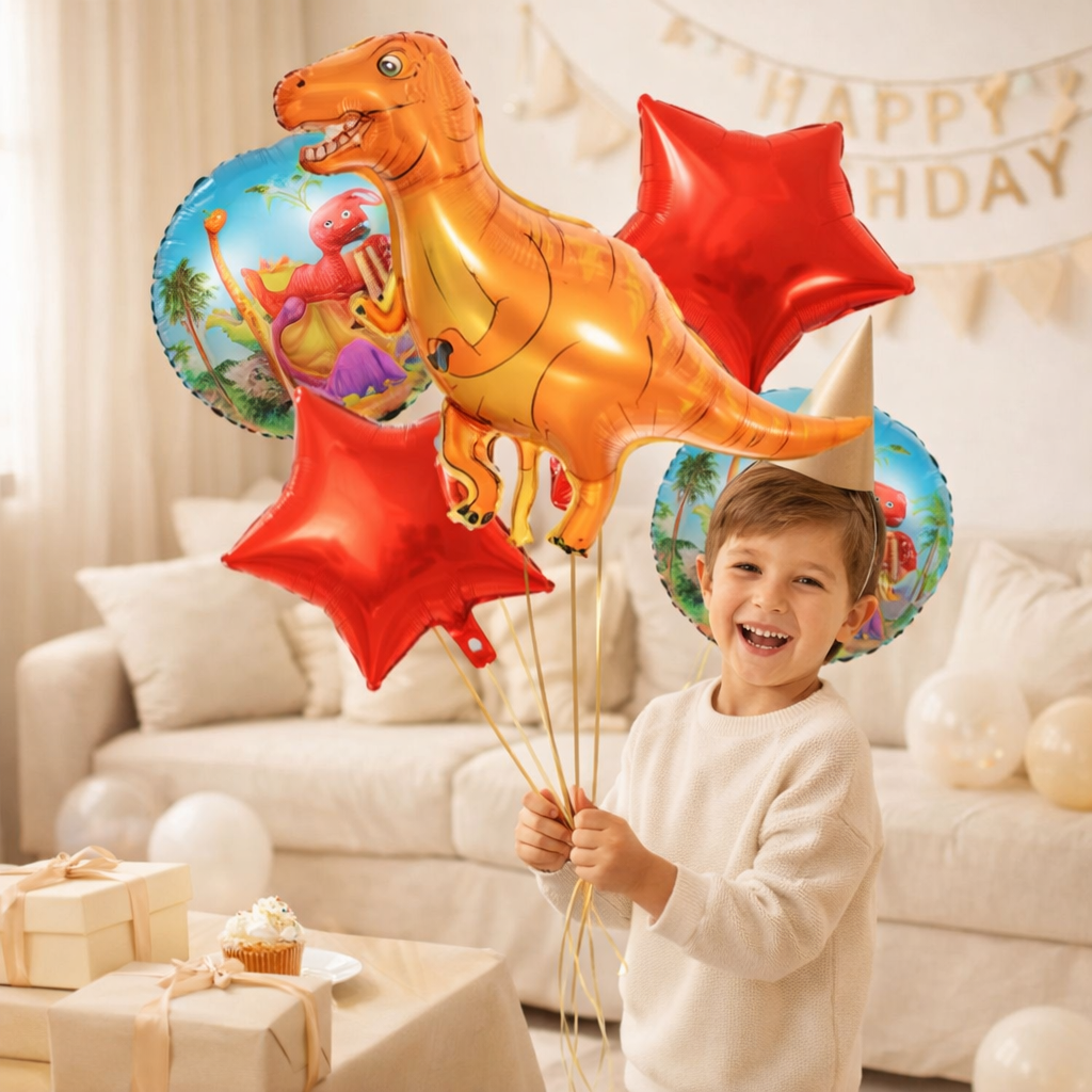 Dinosaur Foil Balloon Set | 5-Piece T-Rex Birthday Decor 2