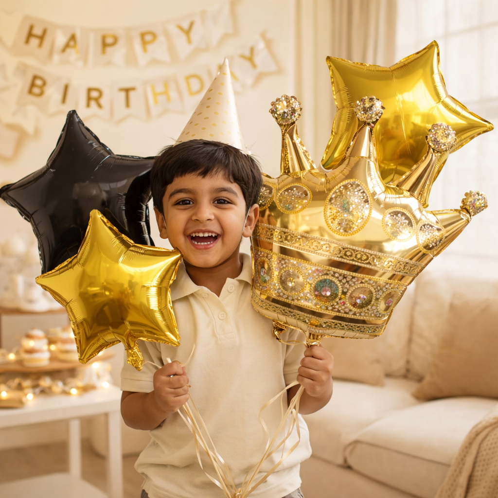 Gold Crown Foil Balloon Set | 5pc Royal Birthday Decor 3