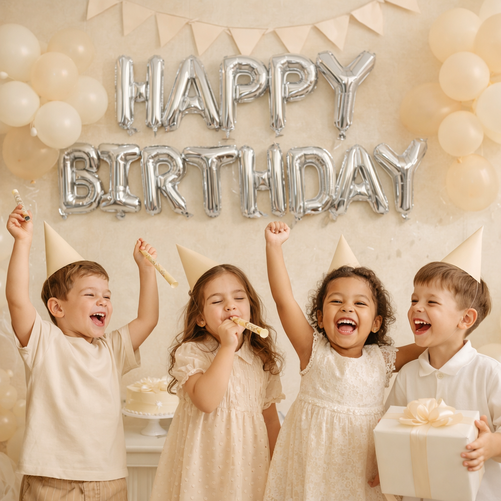 Silver Foil Happy Birthday Balloon Kit - Elegant Metallic Letter Bunting for Birthday Backdrops and Party Decor 2