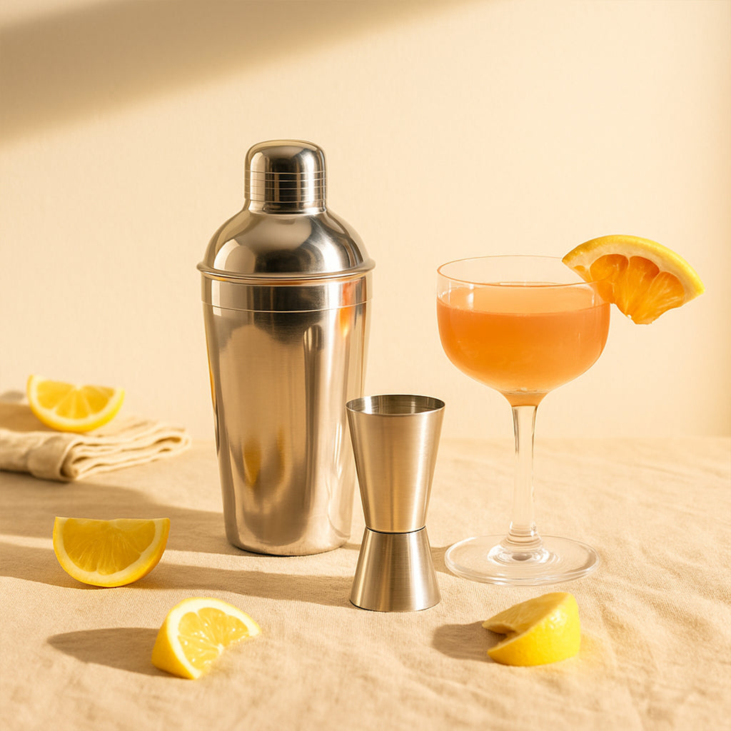 Set of 2 Stainless Steel Cocktail Shaker Set with Double-Sided Jigger – 750ml