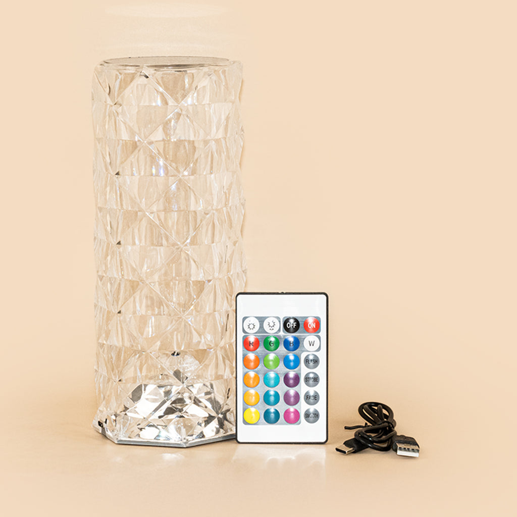Rose Diamond Table Lamp with Remote Control - USB Charging Touch Lamp | 16 RGB Colors & 3 Brightness Levels | Romantic Crystal Night Light for Gifting & Home Decor