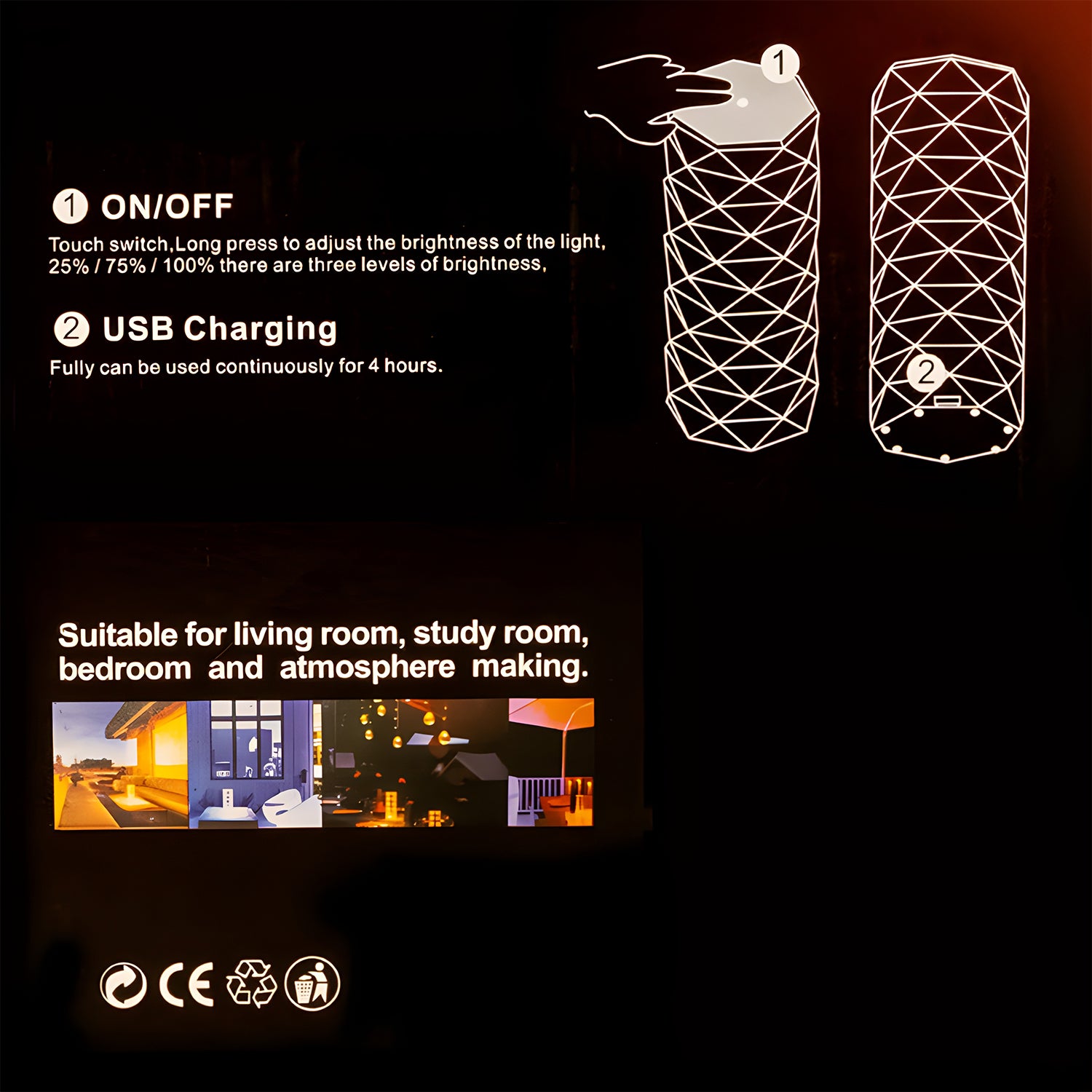 Crystal Rose Touch Lamp Remote