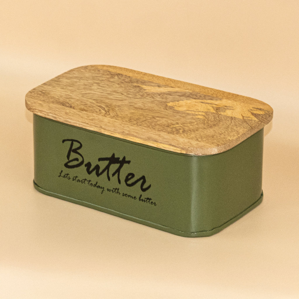 Butter Dish With Airtight Wooden Lid (Green) For Kitchen 4