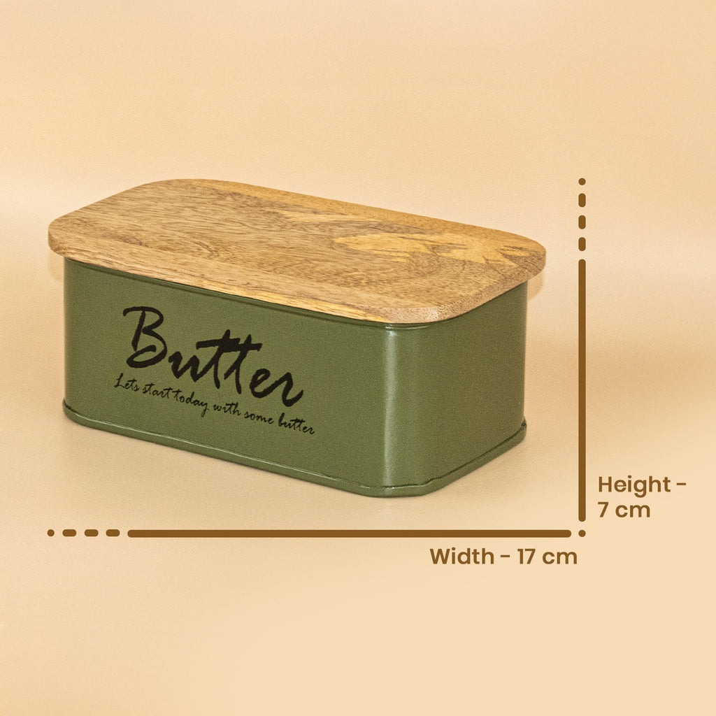 Butter Dish With Airtight Wooden Lid (Green) For Kitchen 5