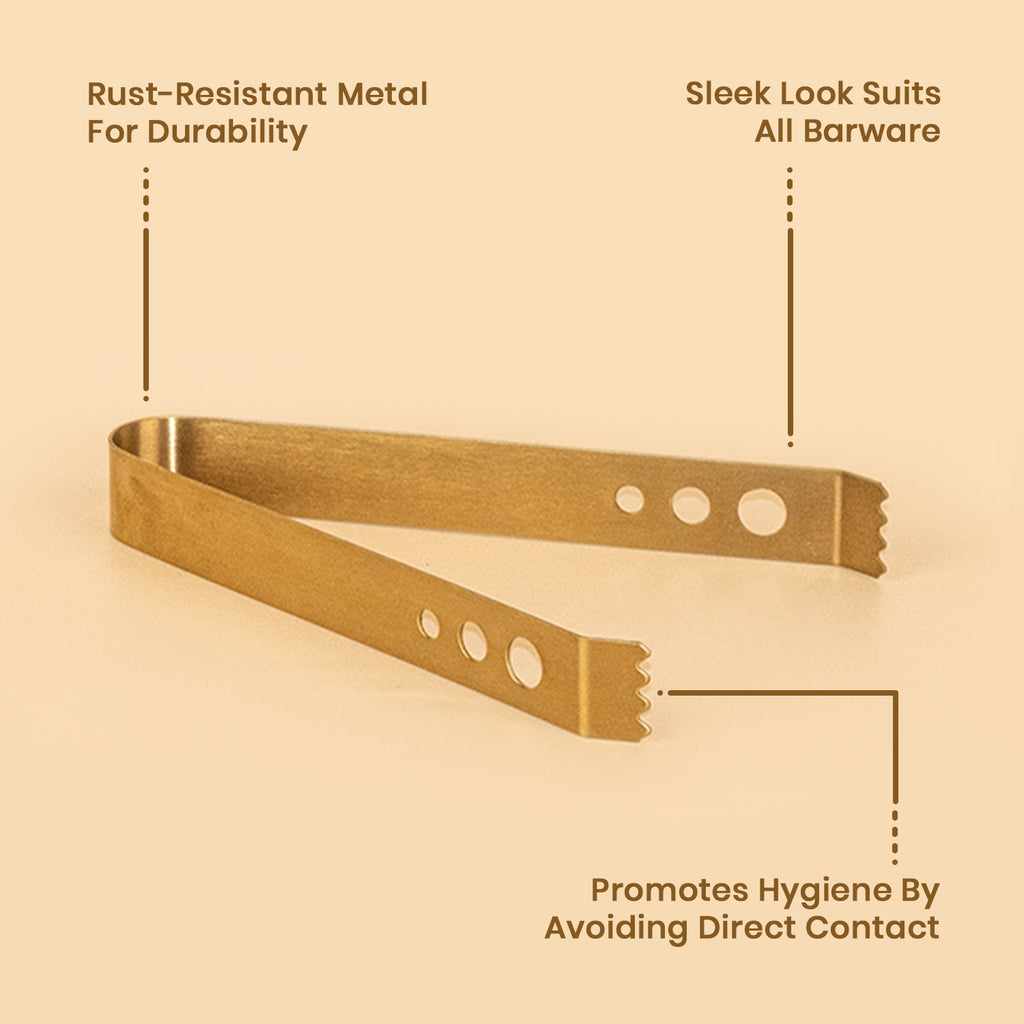 Premium Gold Stainless Steel Ice Tong | Durable & Lightweight Bar Ice Tong for Cocktails & Serving 4
