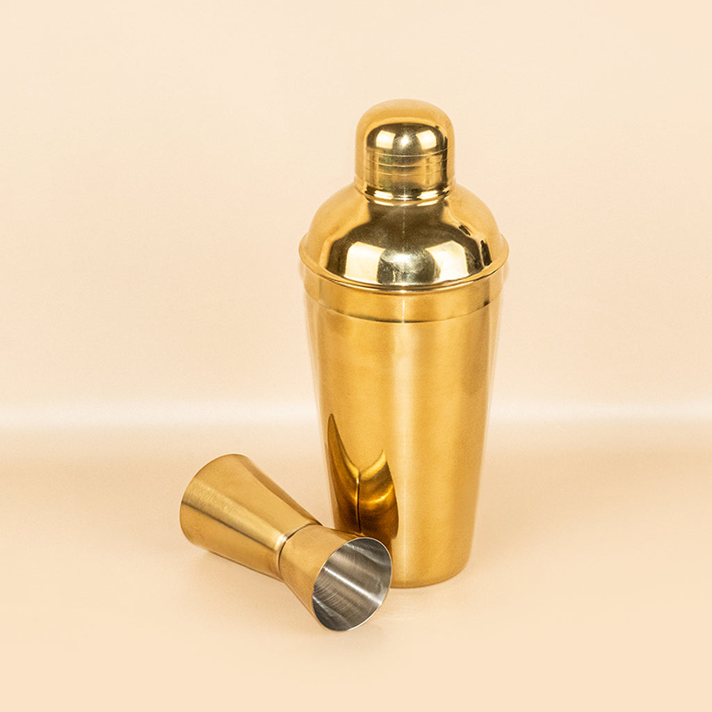 Stainless Steel Cocktail Shaker & Peg Measurer Set of 2 – Gold Finish Bar Tool Set for Home & Professional Bar
