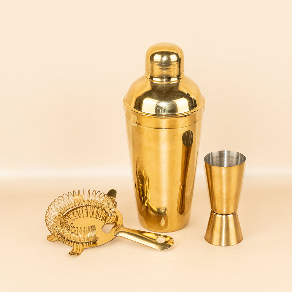 Premium 3-Piece Gold Cocktail Shaker Set – Includes Hawthorne Strainer & Double Jigger 2