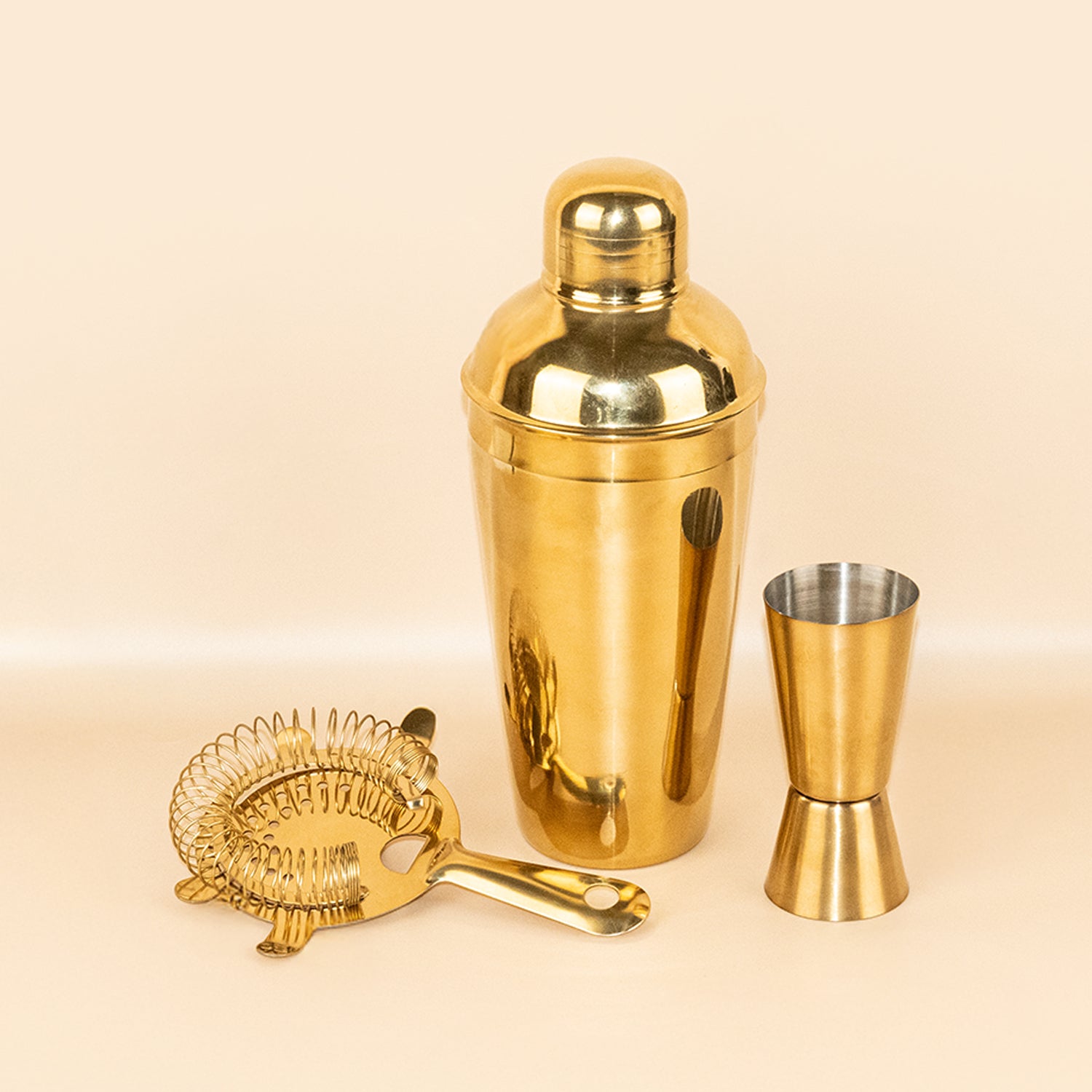 Premium 3-Piece Gold Cocktail Shaker Set – Includes Hawthorne Strainer & Double Jigger 2