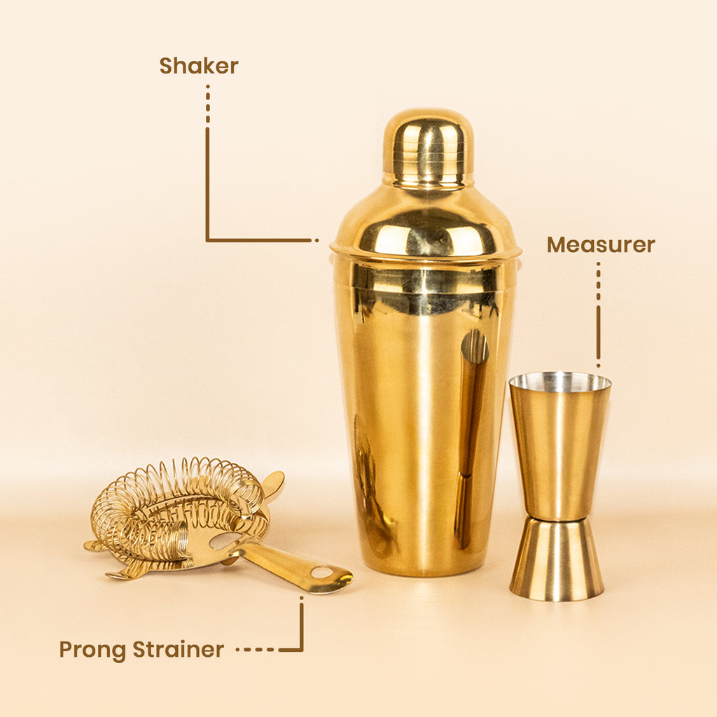 Premium 3-Piece Gold Cocktail Shaker Set – Includes Hawthorne Strainer & Double Jigger 4
