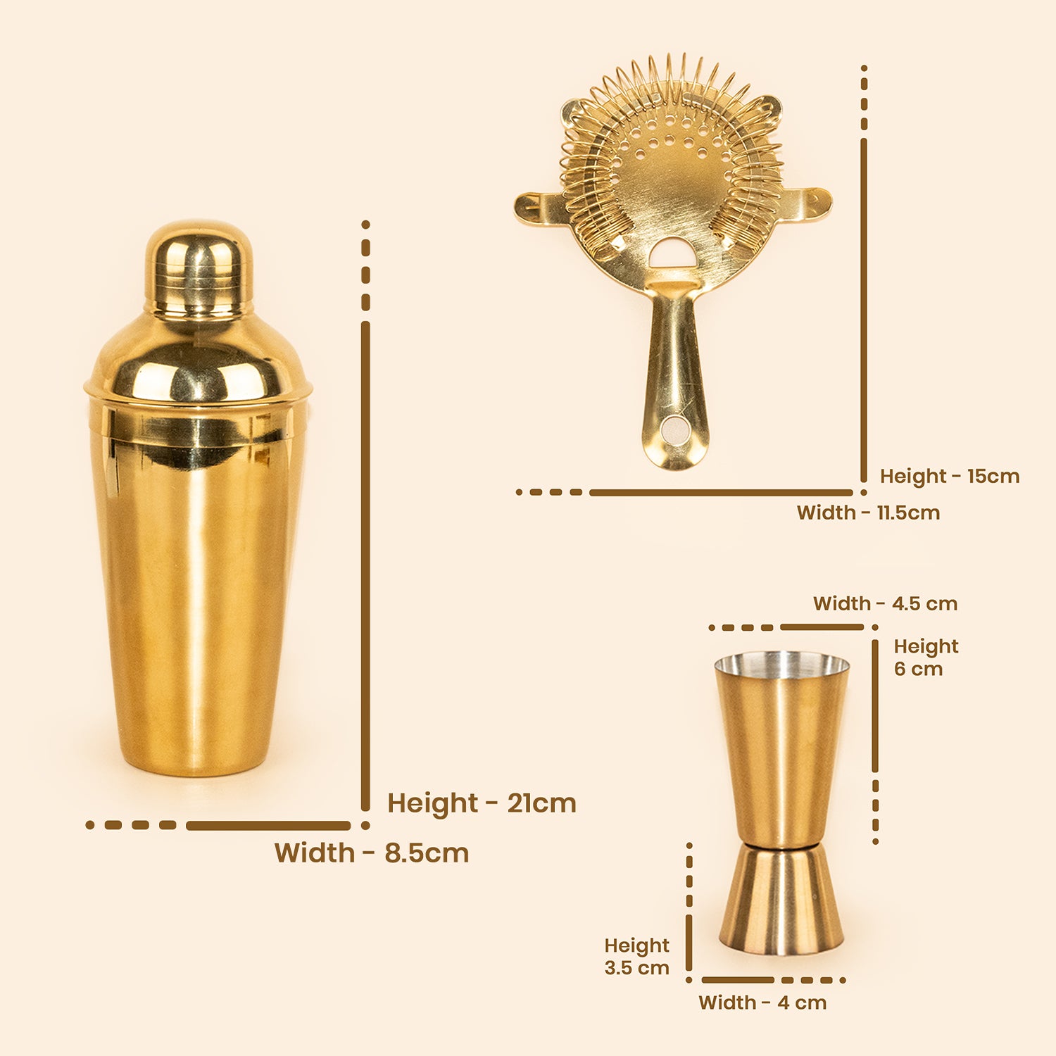 Premium 3-Piece Gold Cocktail Shaker Set – Includes Hawthorne Strainer & Double Jigger 6