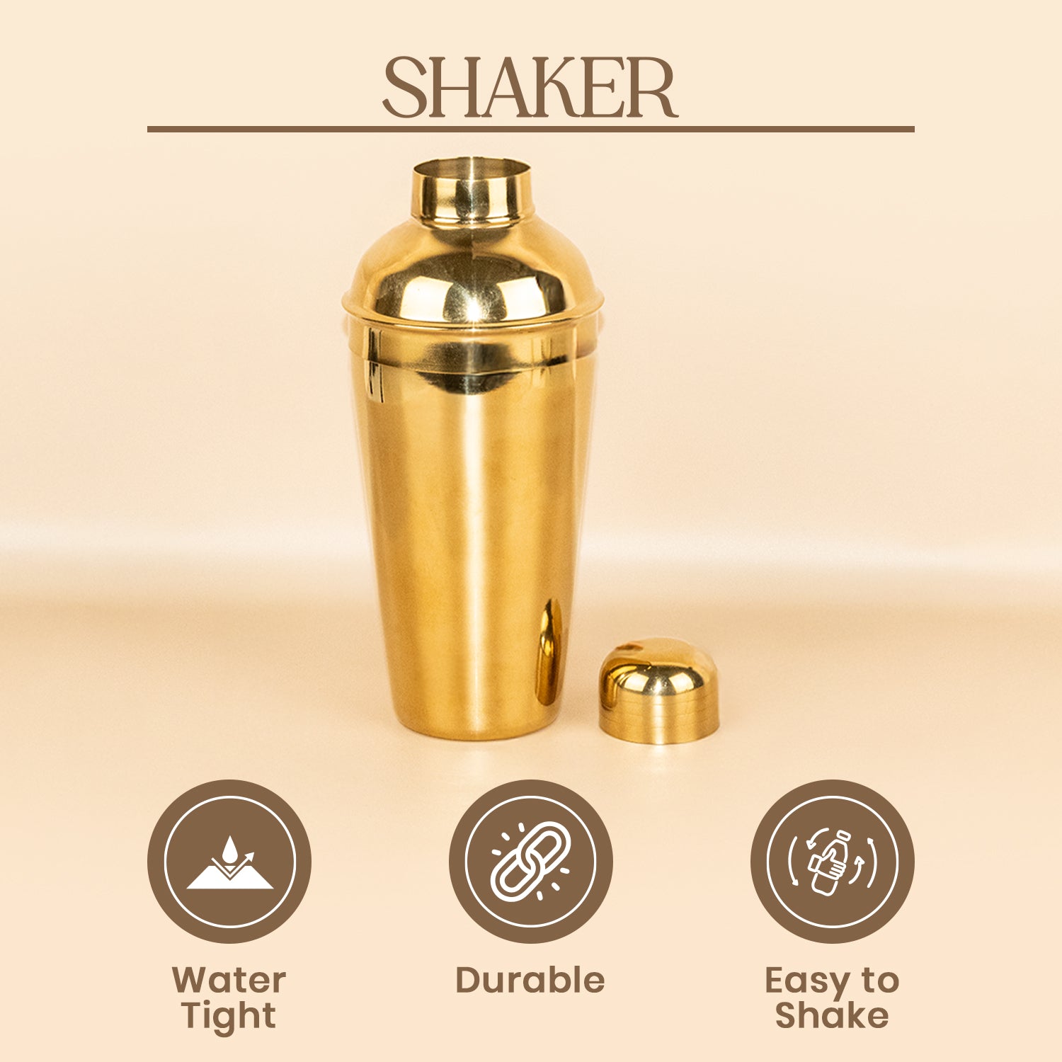 Elegant 500ml Gold Stainless Steel Cocktail Shaker – Classic Cobbler Shaker for Professional & Home Bar